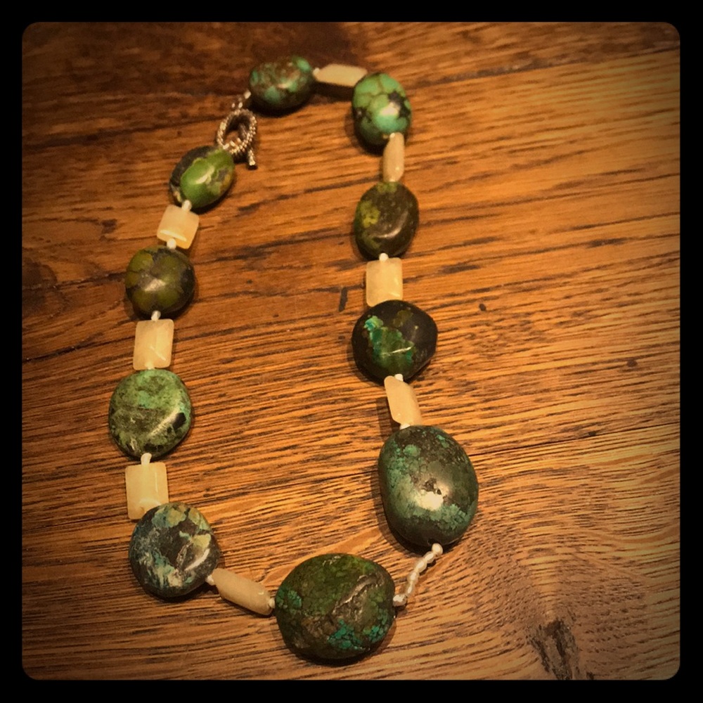 handmade beaded turquoise, seed pearl necklace